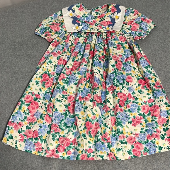 Vintage Rare Editions Floral Dress Size 6X Bib Collar Cottage Easter Shabby - Picture 9 of 9